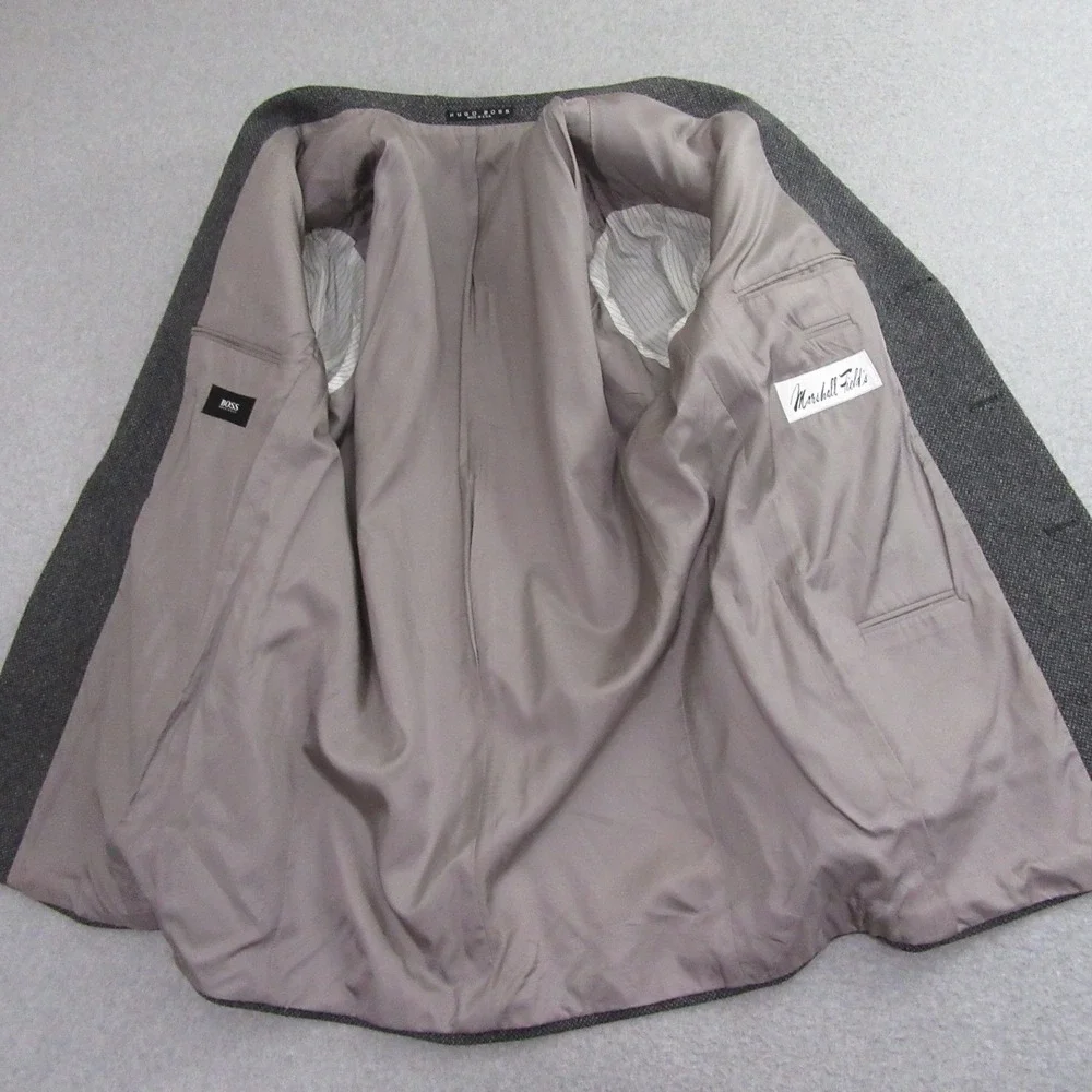 Hugo‎ Boss Mens Tweed Sport Coat 44L Gray Birdseye 3 Button Virgin Wool Ventless